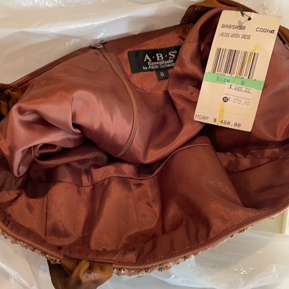 Robe De Soirée ABS By Allen Schwartz - Taille 6 - Taffetas Cuivré Froncé - Style Années 50 - Occasion Excellent état
